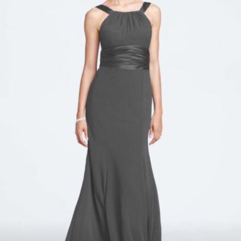 Chiffon and Charmeuse Dress with Rounded Neckline